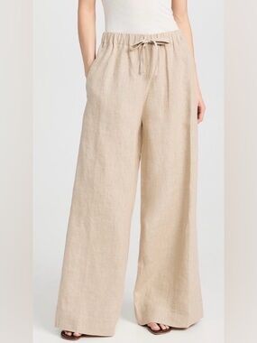 Faithfull the Brand Natural Linen Wide Leg Drawstring Pants